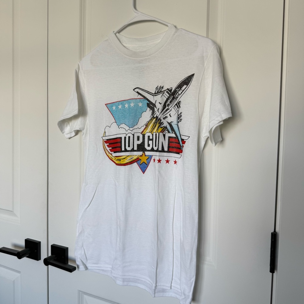 Unisex Size S Top Gun White Fighter Jet Graphic T-Shirt Cotton